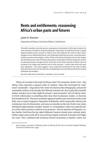 Rents and entitlements. Reassessing Africa’s urban pasts and futures