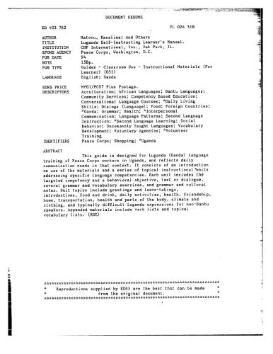 Luganda Self-Instructing Learner's Manual