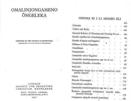 Omalinjongameno Ōngeleka: Services of the Church in Kwanyama