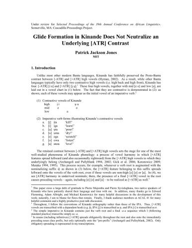 Glide Formation in Kinande Does Not Neutralize an Underlying [ATR] Contrast