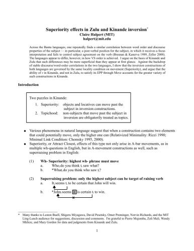 Superiority effects in Zulu and Kinande inversion