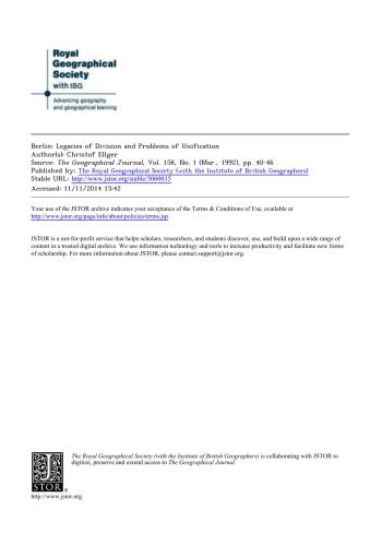 Berlin: Legacies of Division and Problems of Unification