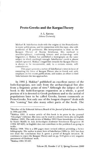 Proto-Greeks and the Kurgan Theory