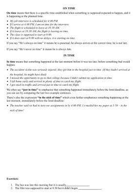 Grammar Practice: On time / In time (theory and exercises)