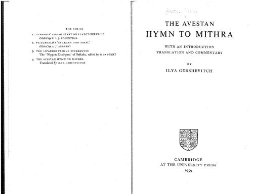The Avestan Hymn to Mithra. Cambridge University Press 1967