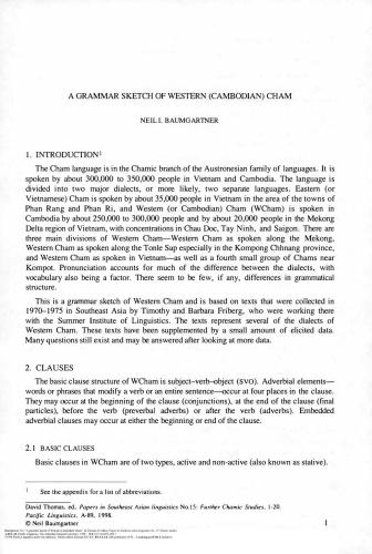 A Grammar Sketch of Western (Cambodian) Cham