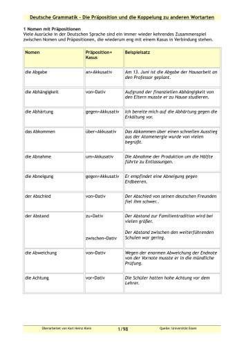 Die Präposition und die Koppelung zu anderen Wortarten