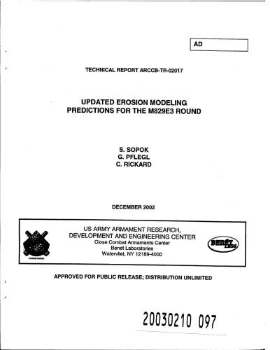 Updated erosion modeling predictions for the M829E3 round