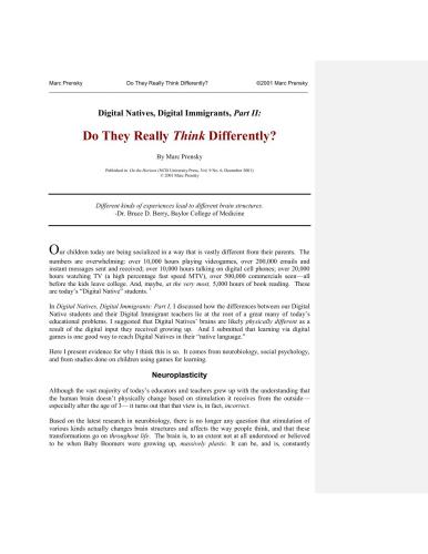 Digital Natives, Digital Immigrants. Part II