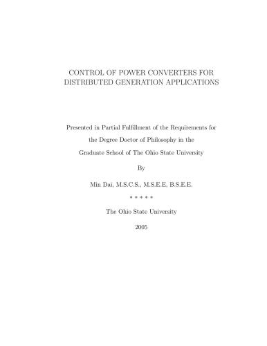 Control of power converters for distributed generation applications