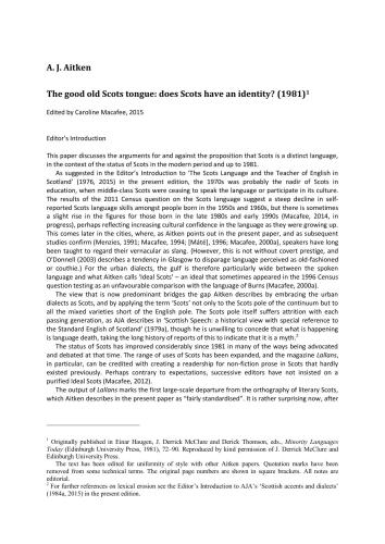 The good old Scots tongue: does Scots have an identity?