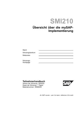 SAP SMI 210: Übersicht über mySAP Implementierung