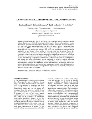 Advances in materials for powder based rapid prototyping