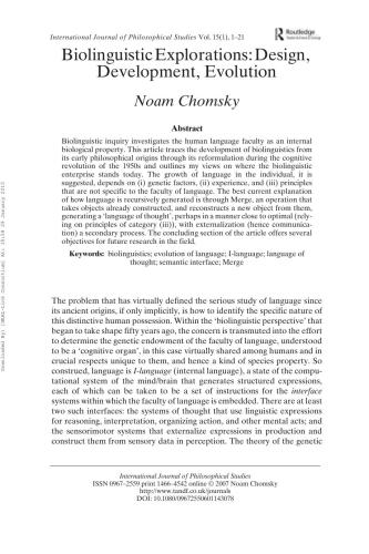 Biolinguistic Explorations: Design, Development, Evolution