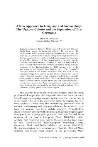 A New Approach to Language and Archaeology: The Usatovo Culture and the Separation of Pre-Germanic