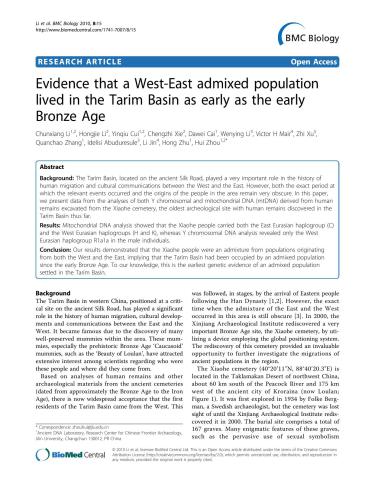 Evidence that a West-East admixed population lived in the Tarim Basin as early as the early Bronze Age