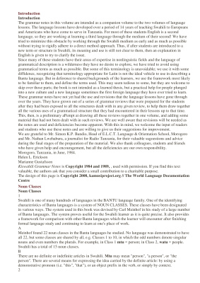 Kiswahili Grammar Notes