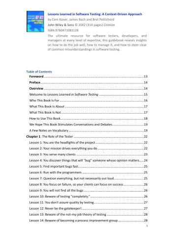 Lessons Learned in Software Testing: A Context-Driven Approach