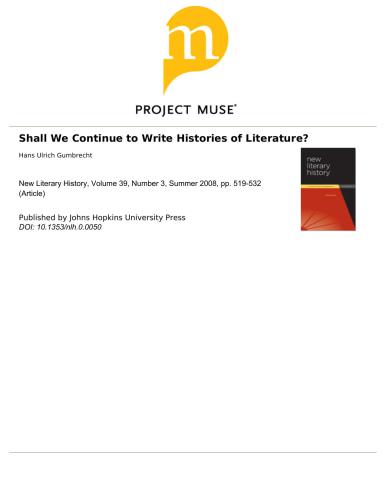 Shall We Continue to Write Histories of Literature