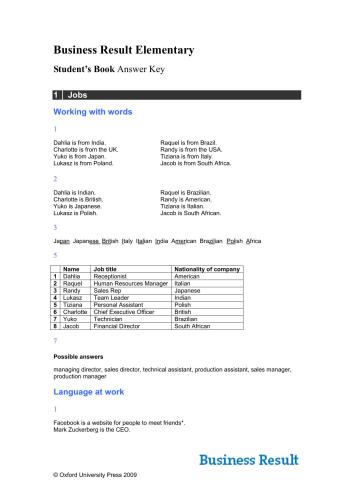 Business Result Elementary Student's Book - Answer Key