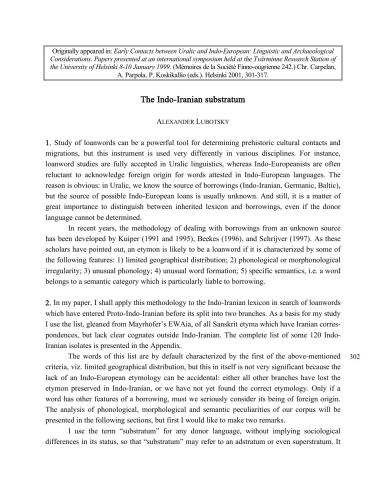 The Indo-Iranian substratum