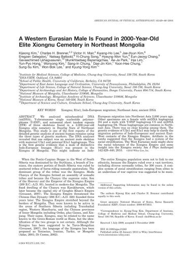 A Western Eurasian Male Is Found in 2000-Year-Old Elite Xiongnu Cemetery in Northeast Mongolia