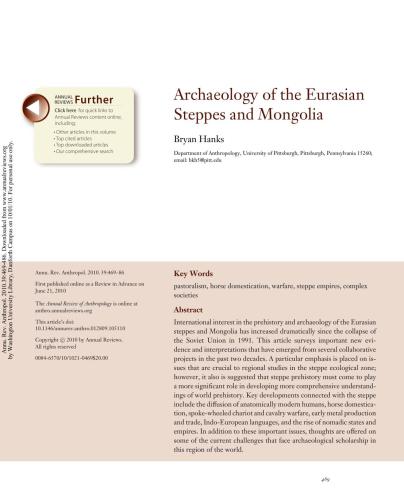 Archaeology of the Eurasian Steppes and Mongolia