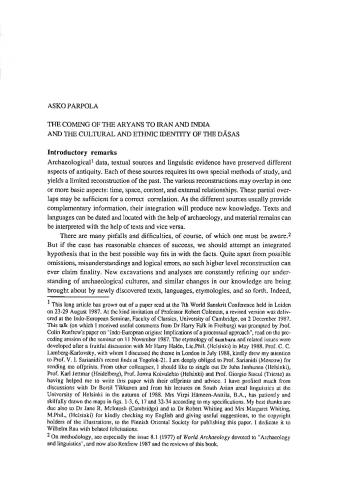 The coming of the Aryans to Iran and India and the cultural and ethnic identity of the Dasas