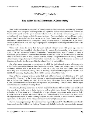 The Tarim Basin Mummies: a Commentary