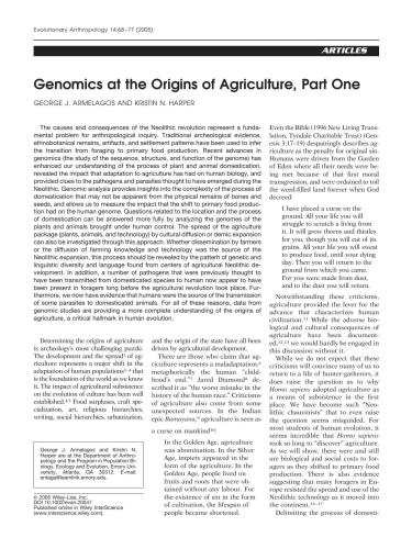 Genomics at the Origins of Agriculture, Part One