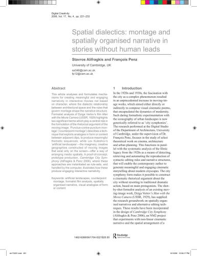 Spatial dialectics. Montage and spatially organised narrative in stories without human leads