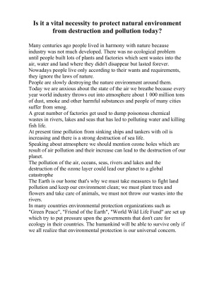 Is it a vital necessity to protect natural environment from destruction and pollution today