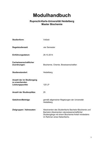 Master-studiengang Вiochemie. Мodulhandbuch