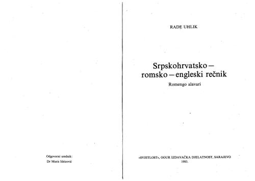 Srpskohrvatsko — romsko — engleski rječnik. Romengo alavari