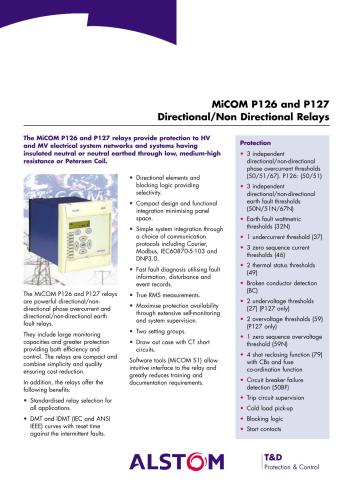 Alstom MiCOM P126 and P127. Directional/Non Directional Relays