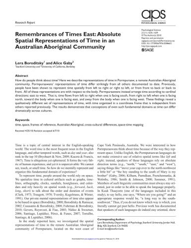 Remembrances of Times East: Absolute Spatial Representations of Time in an Australian Aboriginal Community