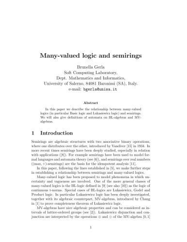 Many-valued logic and semirings