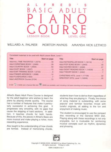 Alfred's Basic Adult Piano Course Lesson Book, Level 1 by Willard A. Palmer