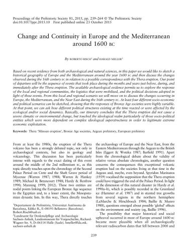 Change and Continuity in Europe and the Mediterranean around 1600 BC