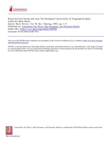 Russia between Europe and Asia. The Ideological Construction of Geographical Space
