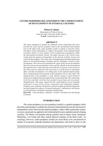 Centre-periphery relationship in the understanding of development of internal colonies