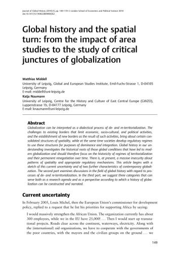 Global history and the spatial turn from the impact of area studies to the study of critical junctures of globalization