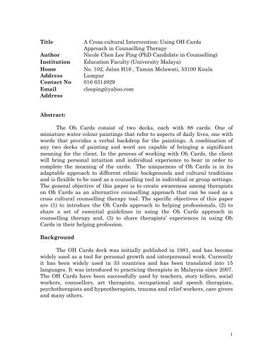 Cross-cultural intervention: using OH cards approach in counselling therapy
