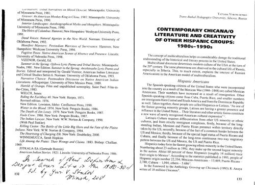 Contemporary Chicano/a Literature and Creativity of other Hispanic Groups 1980s-1990s