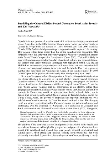 Straddling the Cultural Divide: Second-Generation South Asian Identity and The Namesake