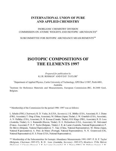 Isotopic Compositions of the Elements 1997