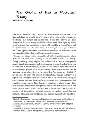 The Origins of War in Neorealist Theory