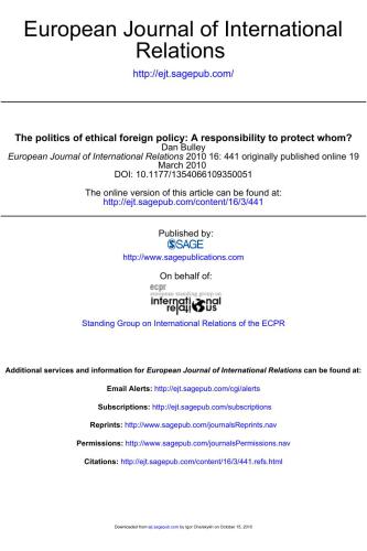 The Politics of Ethical Foreign Policy: A Responsibility to Protect Whom?