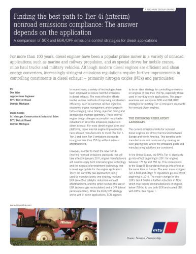 Finding the best path to Tier 4i (interim) nonroad emissions compliance: The answer depends on the application