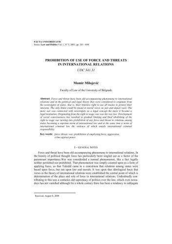 Prohibition of use of force and threats in international relations